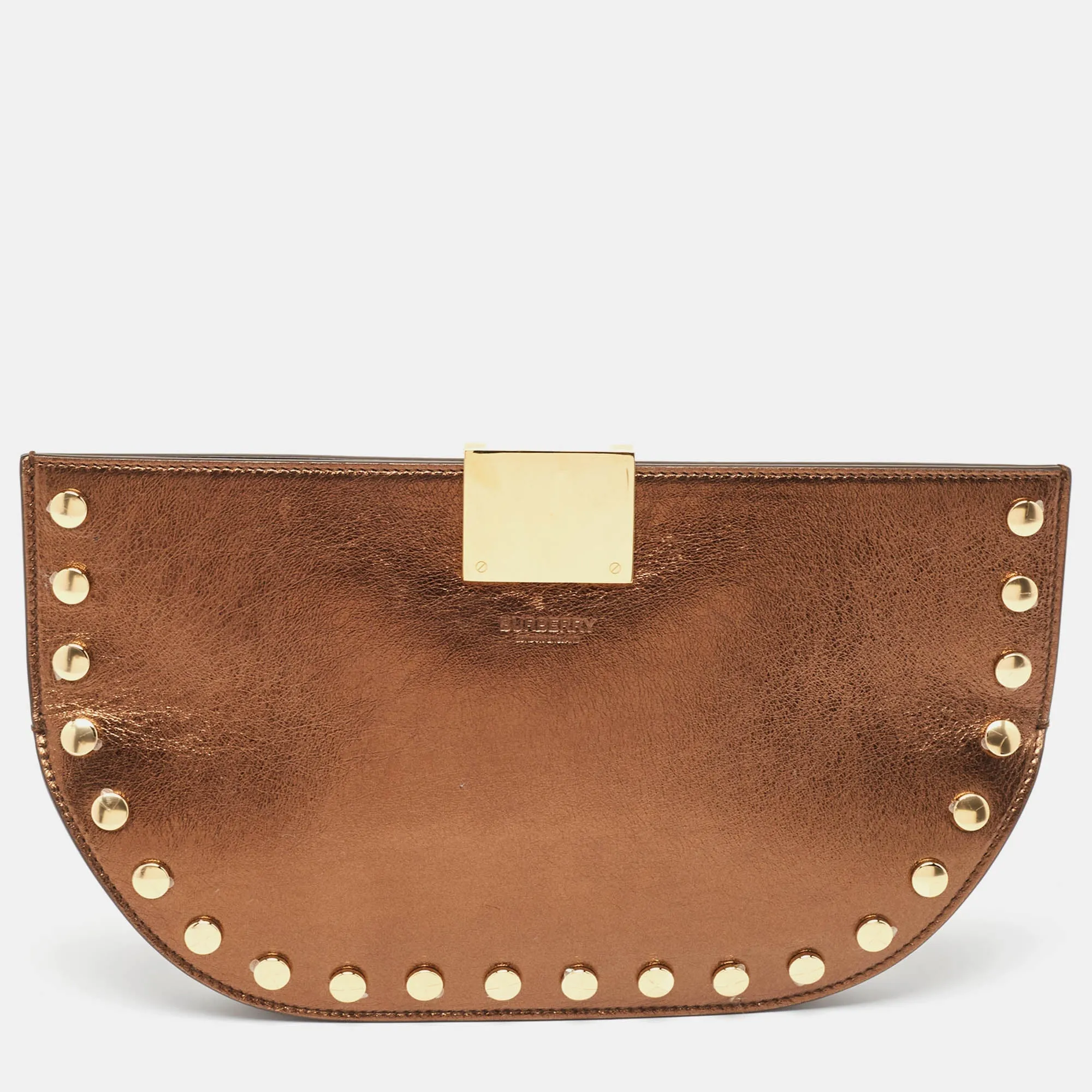 Trendy Inspired Burberry Bronze Leather Studded Olympia Clutch