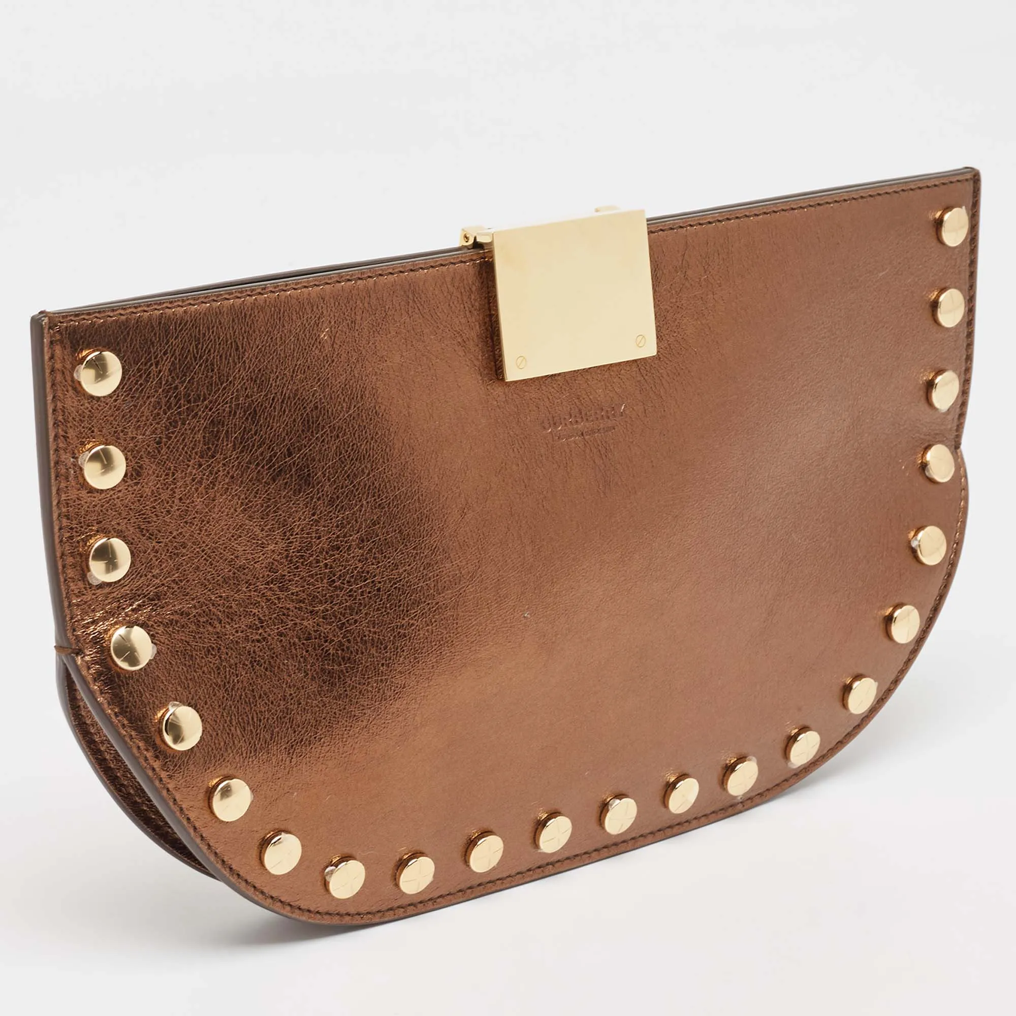 Trendy Inspired Burberry Bronze Leather Studded Olympia Clutch