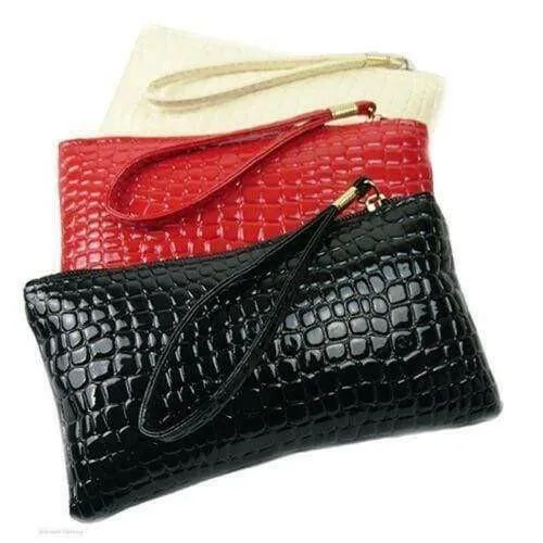 Women's Textured Glossy Cosmetic Clutch Bags