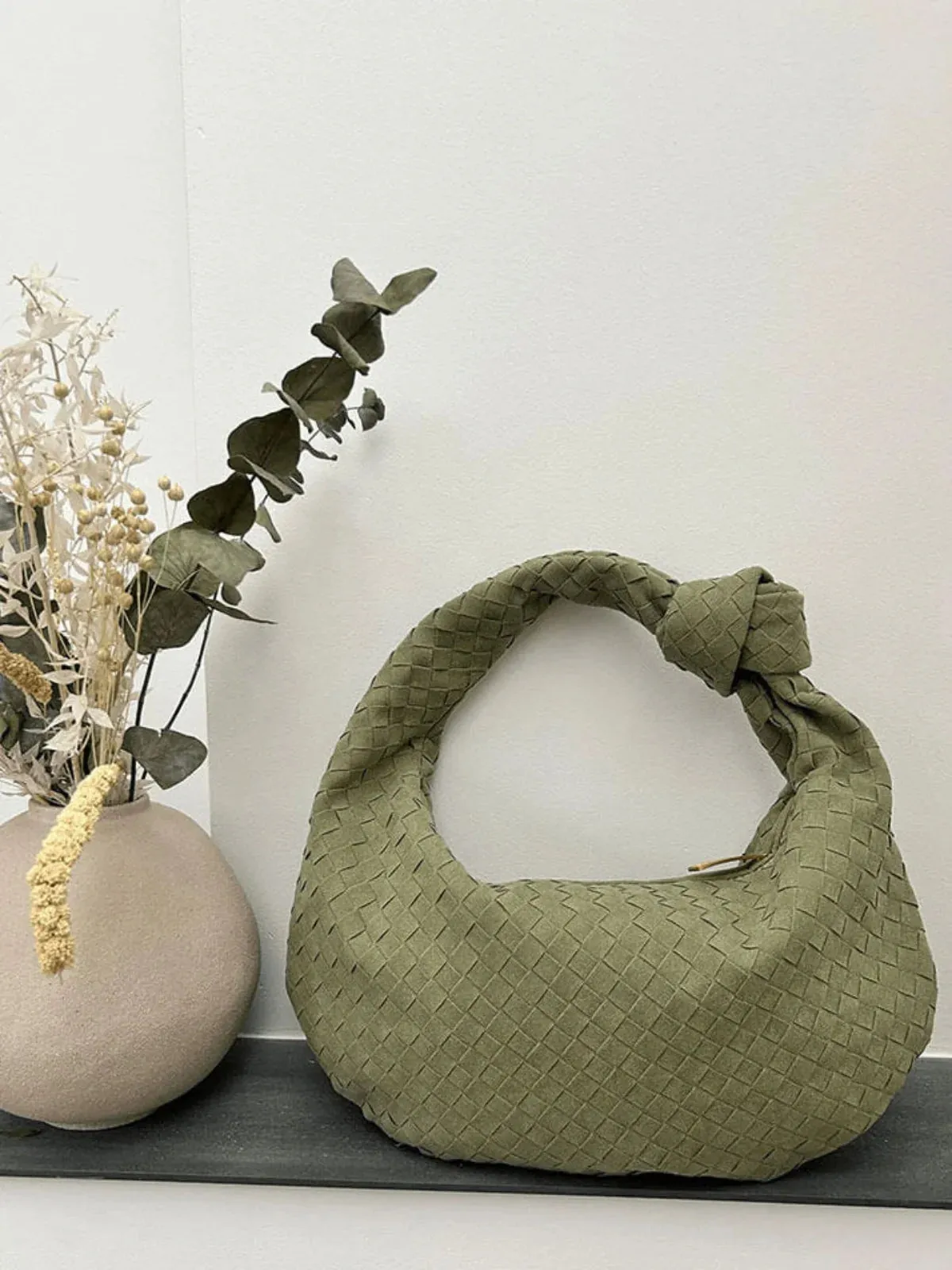 Woven Knot Faux Mini Suede Shoulder Bag