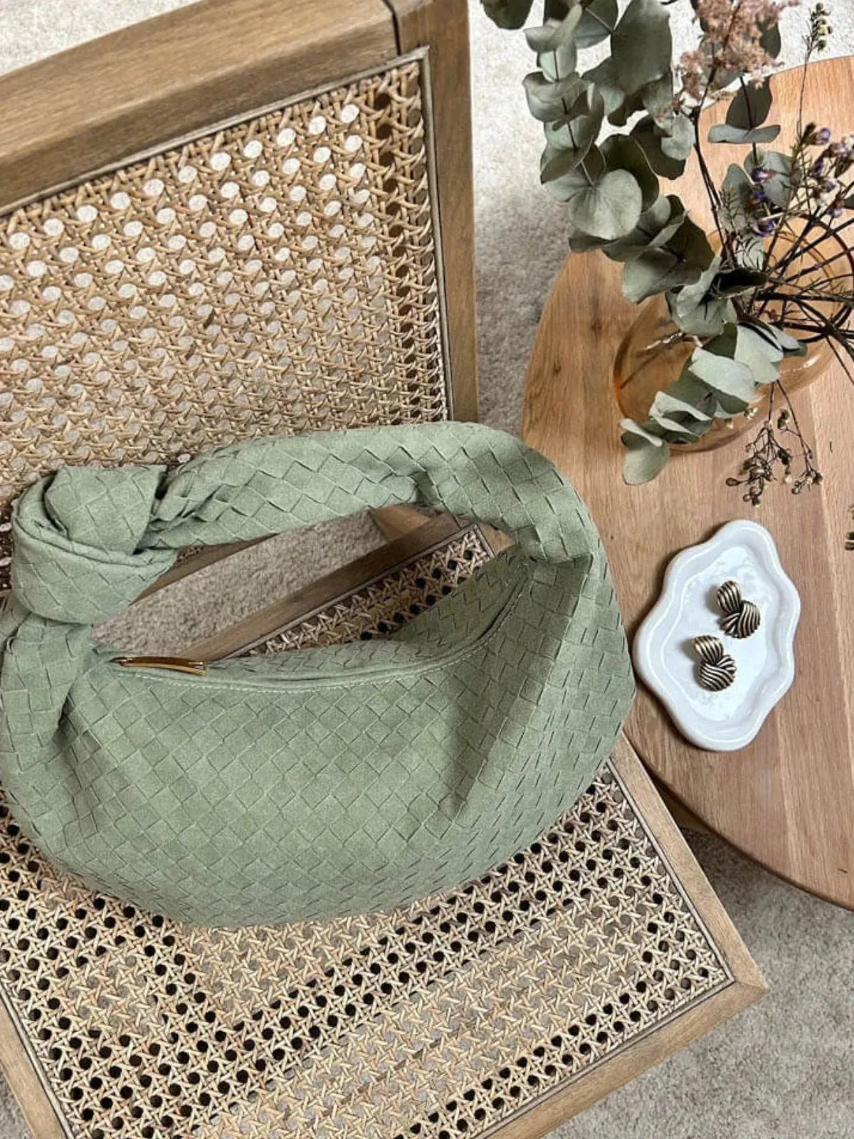 Woven Knot Faux Mini Suede Shoulder Bag