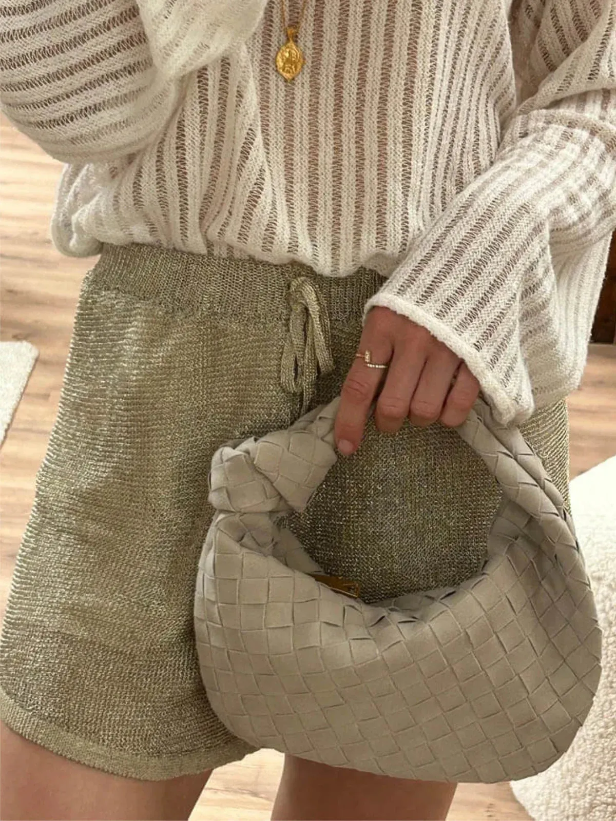 Woven Knot Faux Mini Suede Shoulder Bag